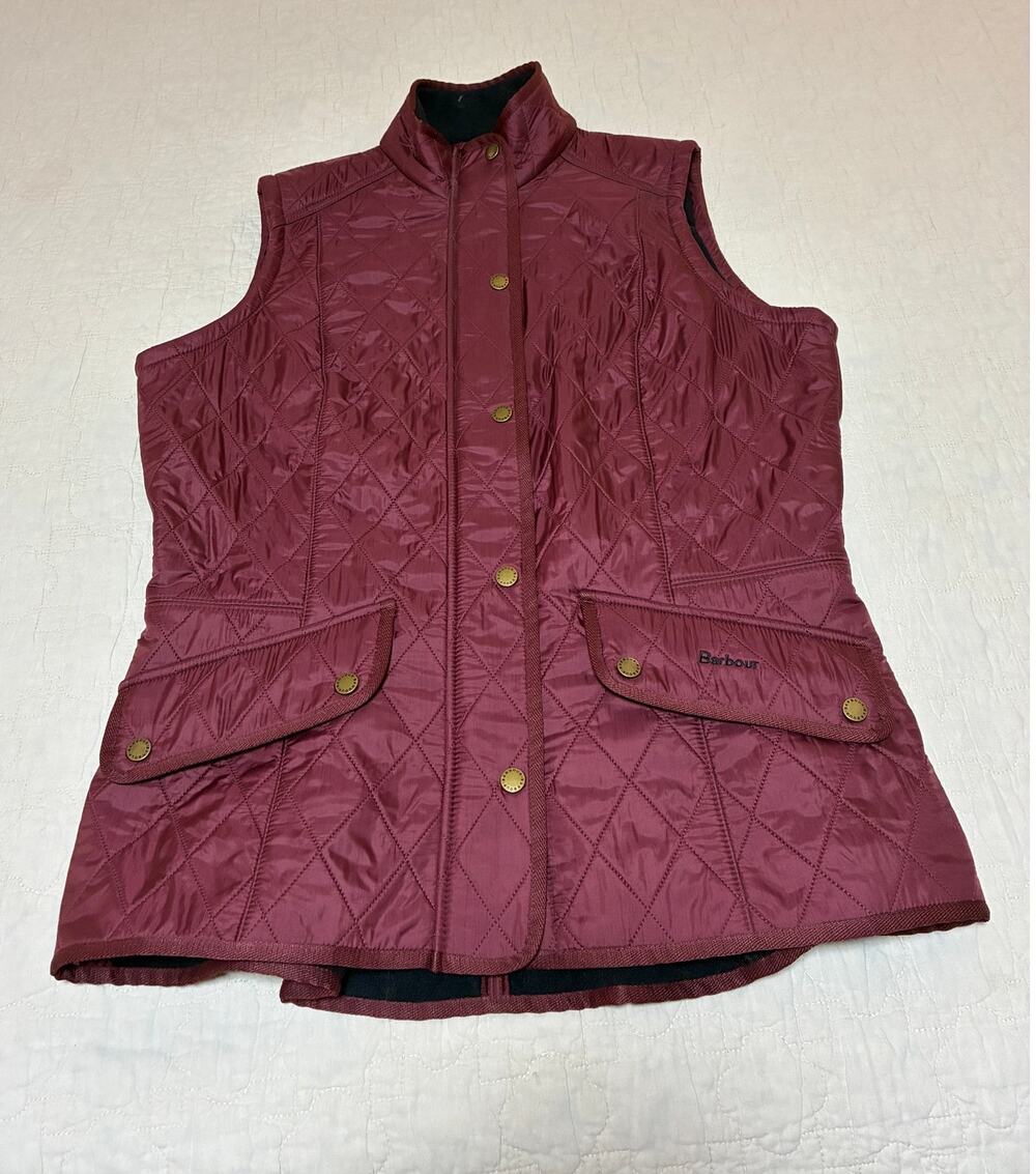 Women's 12 Burgundy/maroon Barbour Vest lined quilted size 12 Preppy